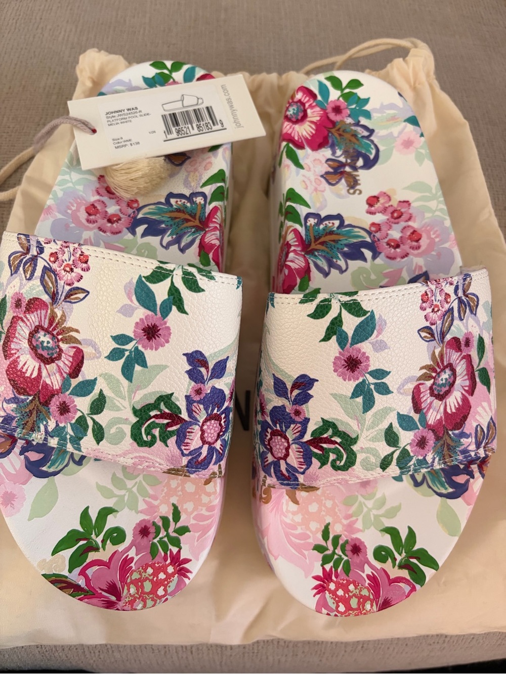 NWT Johnny Was Platform Pool Slides - Melia White size 9